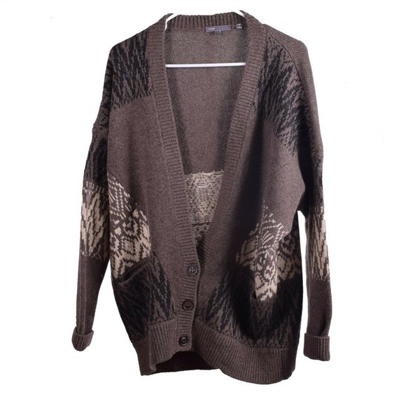 Vince Sweaters - VINCE Brown Black & Cream Boyfriend Cardigan Sweat